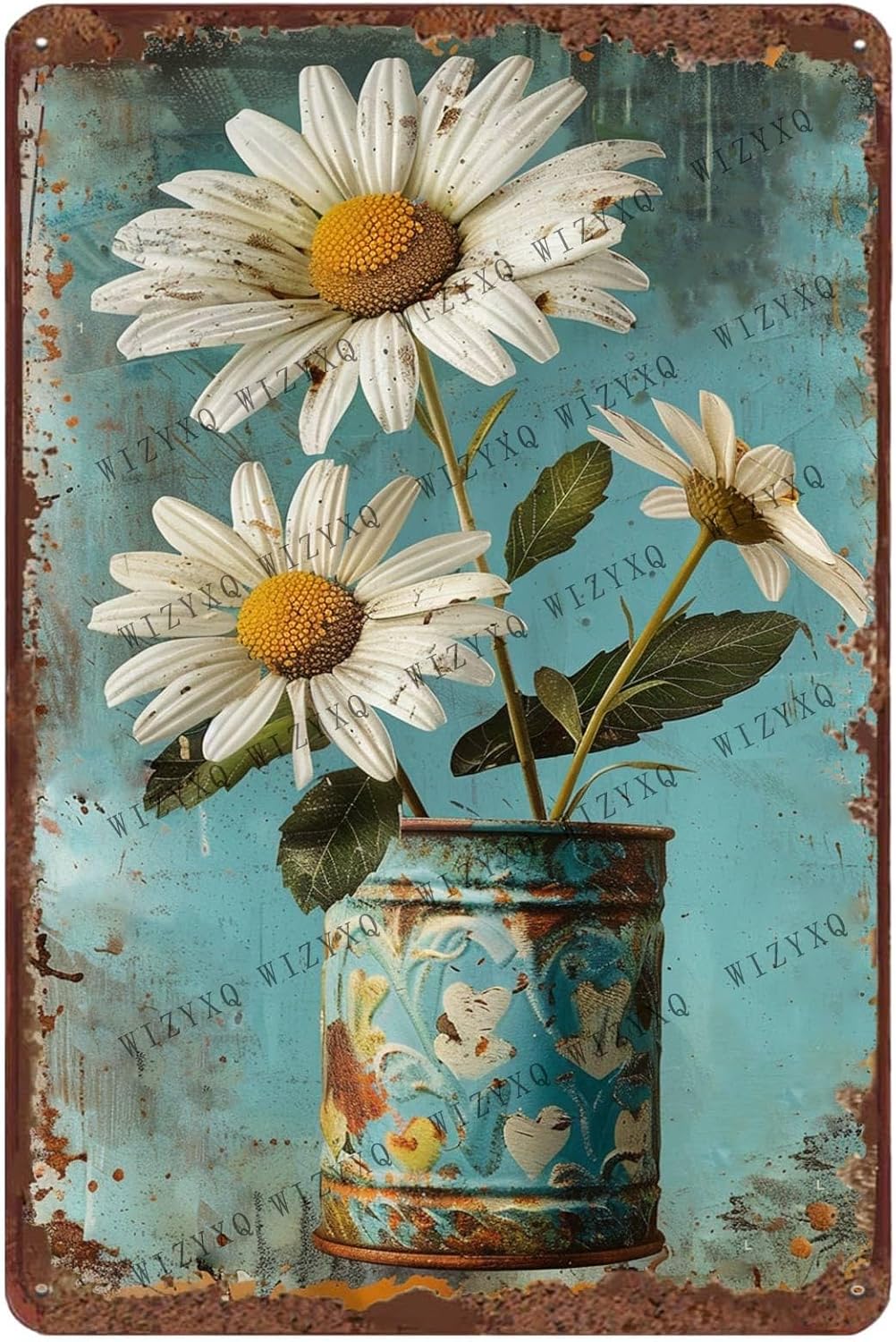 Home Decor White - Металлическая винтажная табличка с белой ромашкой